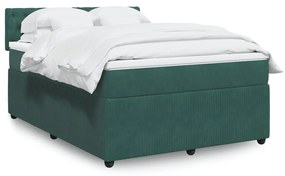 vidaXL Κρεβάτι Boxspring με Στρώμα Σκούρο Πράσινο 140x190εκ. Βελούδινο