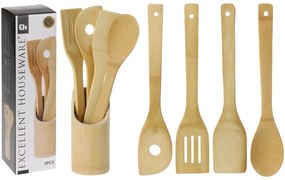 Σετ Ξύλινες Κουτάλες Κουζίνας Excellent Houseware από Μπαμπού με Βάση Αποθήκευσης, 5 τεμαχια