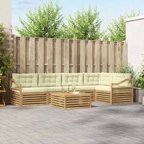 vidaXL Σειρά Καναπέ Εξωτερικού 6 pcs Λευκό και Κρεμ Πολυεστέρας