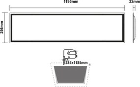 Led panel λευκό παραλληλόγραμμο 48W 230V AC θερμό λευκό φως 3000k 4600lm 295X1195X32mm