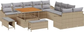 vidaXL Σετ Καναπέ Κήπου με μαξιλάρι 13 pcs Μπεζ Πολυ ράταν
