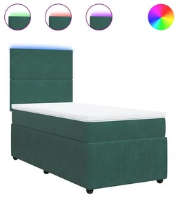 vidaXL Κρεβάτι Boxspring με Στρώμα Σκούρο Πράσινο 90x190 εκ. Βελούδινο