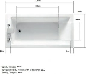 Acrilan Minimal Line - Ακρυλική Μπανιέρα 170x70 εκ