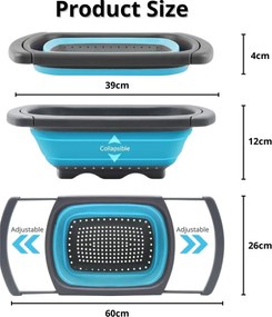 Πτυσσόμενο Πλαστικό Σουρωτήρι Κουζίνας 60x26cm - Μπλε