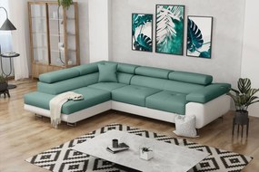 Γωνιακός καναπές Antony-Αριστερή-Λευκό - Πετρόλ