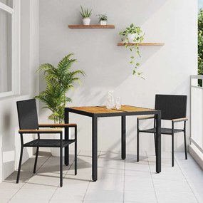 vidaXL Σετ 3 Τεμαχίων Γευμάτων Κήπου Μαύρο Πολυ Ράτανα