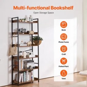 VEVOR Metal Bookshelf Rustic Bookshelf 6-Tier for Living room Bedroom &amp; Office