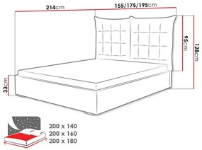 Κρεβάτι Florence 104, Διπλό, Γκρι, 160x200, Ταπισερί, Τάβλες για Κρεβάτι, 175x214x128cm, 149 kg | Epipla1.gr