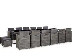 vidaXL Σετ Τραπεζαρίας Εξ. Χώρου 17 τεμ. Γκρι Συνθ. Ρατάν με Μαξιλάρια