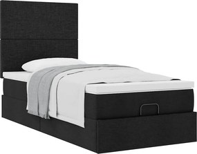 vidaXL Οθωμανικό κρεβάτι με στρώμα Μαύρο 90x200cm Ύφασμα