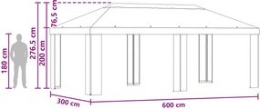 vidaXL Κάλυμμα Γκαζebo 6 x 3 m Ανθρακί Πολυεστέρας 190 gsm