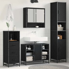 vidaXL Σετ Επίπλων Μπάνιου με ράφι 3 pcs Μαύρη Οξυά Επεξεργασμένο ξύλο