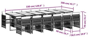 vidaXL Σετ Τραπεζαρίας Κήπου 13τεμ. Μαύρο από Συνθ. Ρατάν με Μαξιλάρια