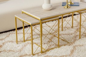 Coffee Table Set Defne - Gold, Travertine Travertine 
Gold