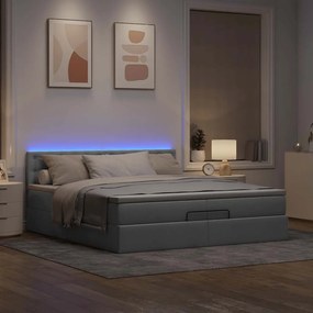 vidaXL Οθωμανικό κρεβάτι με στρώματα &amp; LEDs Ανοιχτό γκρι ύφασμα