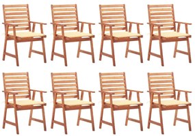 Καρέκλες Τραπεζαρίας Εξ. Χώρου 8 τεμ. Ξύλο Ακακίας με Μαξιλάρια - Κρεμ