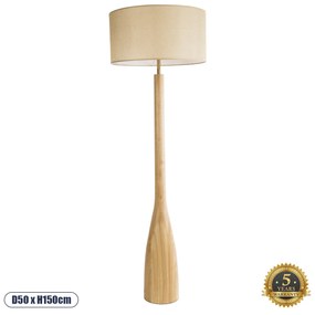 GloboStar® BERKBAY 02318 Boho Επιδαπέδιο Φωτιστικό Μονόφωτο 1 x E27 IP20 Μπεζ Ξύλο με Μπεζ Ύφασμα - Μ50 x Π50 x Υ150cm