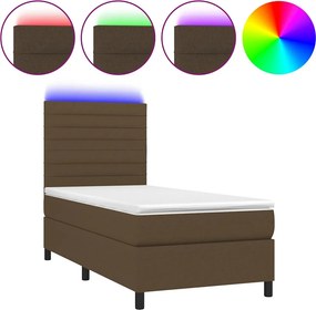 vidaXL Κρεβάτι Boxspring με Στρώμα &amp; LED Σκ.Καφέ 90x200 εκ. Υφασμάτινο