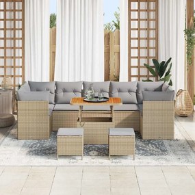 vidaXL Σετ Καναπέ Κήπου Ρυθμιζόμενο ύψος 10 pcs Μπεζ συνθετικό ρατάν
