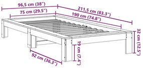 Σκελετός Κρεβατιού Χωρίς Στρώμα 75x190 εκ Μασίφ Ξύλο Πεύκου - Καφέ