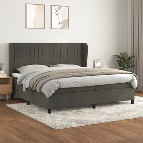 Κρεβάτι Boxspring με Στρώμα Σκούρο Γκρι 200x200 εκ. Βελούδινο - Γκρι