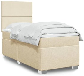 vidaXL Κρεβάτι Boxspring με Στρώμα Κρεμ 100 x 200 εκ. Υφασμάτινο