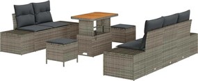 vidaXL Σετ Καναπέ Κήπου με μαξιλάρι 8 pcs Γκρι Πολυ ράταν