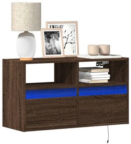 Έπιπλο Τοίχου Τηλεόρασης με LED Καφέ Δρυς 80x31x45 εκ.