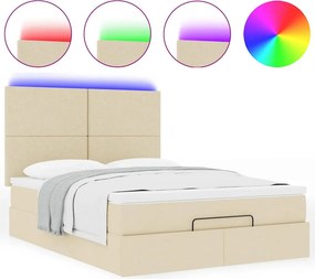 vidaXL Οθωμανικό κρεβάτι με στρώμα &amp; LEDs Cream 140x200 cm Ύφασμα