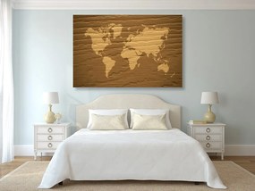 Εικόνα ενός καφέ παγκόσμιου χάρτη σε έναν φελλό - 90x60  wooden