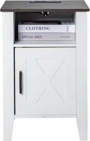 VEVOR Farmhouse End Table Night Stand with USB Outlets LED Light Set of 2 White