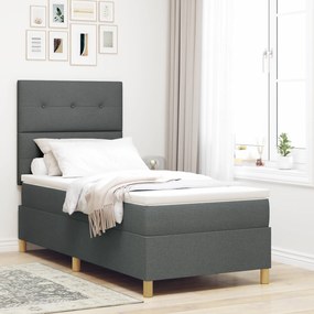 vidaXL Κρεβάτι Box Spring με Στρώμα Σκούρο Γκρι 90x200 εκ. Υφάσματος
