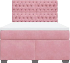 vidaXL Κρεβάτι Boxspring με Στρώμα Ροζ 140x200 εκ. Βελούδινο