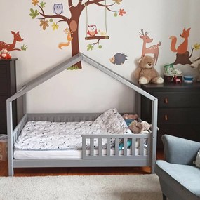 Κρεβάτι Παιδικό Montessori House Bed με Κάγκελα 30cm σε Γκρι Χρώμα  Ξύλου  90×200cm  Luletto (Δώρο 10% έκπτωση στο Στρώμα)