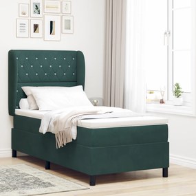 vidaXL Κρεβάτι Box Spring με Στρώμα σε Σκούρο Πράσινο, 100x200 εκ., Βελούδο
