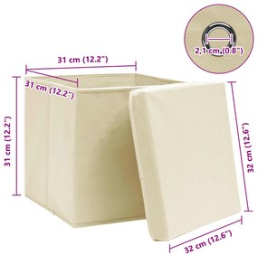 vidaXL Κουτιά Αποθήκευσης με Καπάκια 4 τεμ Κρεμ 32x32x32εκ Υφασμάτινα