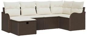 vidaXL Σετ Καναπέ Κήπου με μαξιλάρι 6 pcs Καφέ Πολυ ράταν