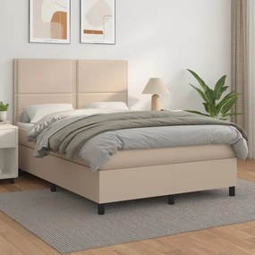 vidaXL Κρεβάτι Boxspring με Στρώμα Καπουτσίνο 140x190εκ.από Συνθ.Δέρμα