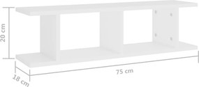 vidaXL Ραφιέρες Τοίχου 2 τεμ. Λευκό 75 x 18 x 20 εκ. Επεξεργ. Ξύλο