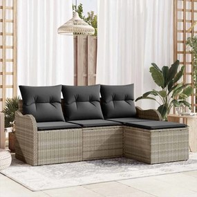 vidaXL Σετ Καναπέ Κήπου με μαξιλάρι 4 pcs Ανοιχτό γκρι Πολυ ράταν