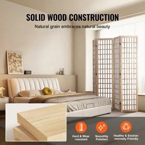VEVOR Room Divider Japanese Wall Divider 4 Pane for Room Separation (Natural)