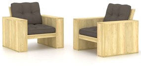 Καρέκλες Κήπου 2 τεμ. Εμποτ. Ξύλο Πεύκου &amp; Taupe Μαξιλάρια - Μπεζ-Γκρι