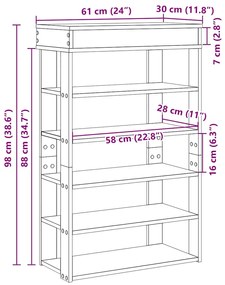 Ράφι παπουτσιών καφέ δρυς 60x30x98 cm Κατασκευασμένο ξύλο - Καφέ