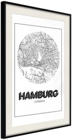 Αφίσα - City Map: Hamburg (Round) - 20x30 - Μαύρο - Με πασπαρτού