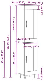 Ντουλάπι Γυαλ. Λευκό 34,5 x 34 x 180 εκ. από Επεξεργασμένο Ξύλο - Λευκό