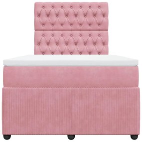 vidaXL Κρεβάτι Boxspring με Στρώμα Ροζ 120x200 εκ. Βελούδινο
