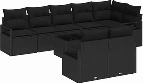 vidaXL Σετ Καναπέ με μαξιλάρι 9 pcs Μαύρο συνθετικό ρατάν
