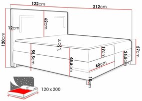 Κρεβάτι continental Baltimore 173, Continental, Μονόκλινο, Μαύρο, 120x200, Οικολογικό δέρμα, Τάβλες για Κρεβάτι, 120x212x120cm, 105 kg, Στρώμα: Ναι