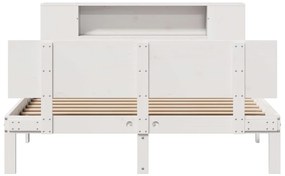 Κρεβάτι Βιβλιοθήκη Χωρίς Στρώμα Λευκό 135x190 εκ Μασίφ Πεύκο - Λευκό