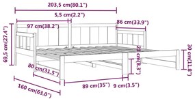 Καναπές Κρεβάτι Συρόμενος Λευκός 2x(80x200) εκ. από Μασίφ Πεύκο - Λευκό